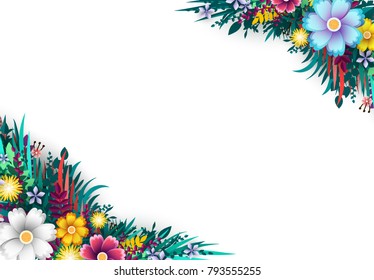 Summer and Spring Background with bright colorful flowers. Floral colorful branches with buds. Template blooming flowers for wedding invitations and greeting card design. vector illustration - Shutterstock ID 793555255