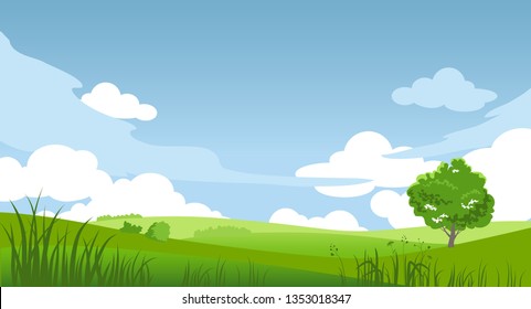 Summer or spring banners template for design banner, ticket, leaflet, card, poster and so on. Green grass and tree scenery.