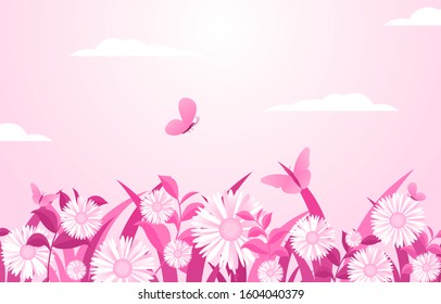 Summer Spring Blooming Flower Nature Pink Garden Park Background