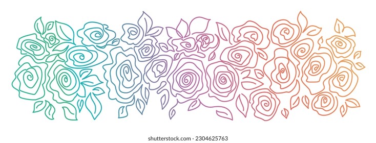 Summer or spring border with flowers. Hand drawn vector illustration.