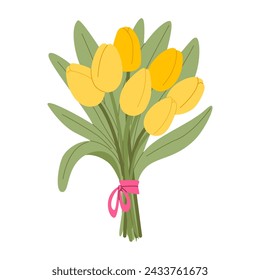 Ramo de primavera de verano ilustración vectorial diseño plano de moda. Feliz Día de la Mujer 8 de marzo tarjetas conceptuales y afiches para las vacaciones de primavera. Ilustración vectorial de una fecha, una mujer y un ramo de flores. 