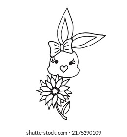 Summer, spring, cute hare, animal, flowers. Doodle. A hand-drawn drawing. Premium vector. Coloring book.