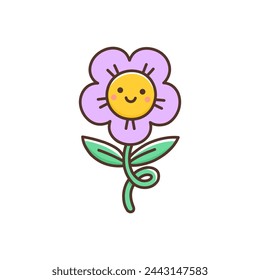 Summer or spring design element cute kawaii flower. Beautiful cartoon character. Vector illustration isolated on a white background