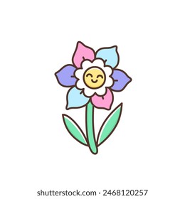 Elemento de diseño de verano o primavera linda flor de kawaii. Personaje de dibujos animados. Ilustración vectorial aislada sobre un fondo blanco