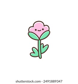 Summer or spring design element cute kawaii cotton flower. Happy cartoon character with smile face. Vector illustration isolated on white background