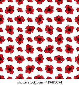 Summer or spring design of  Seamless floral pattern with red flowers of poppies. Vector spring flower banner,spring flower card, wallpapers, textile, packaging