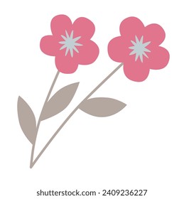 Summer and spring flora, plant and herb with petal, leaf. Cute modern flower. Blossomed flower element on white background. 