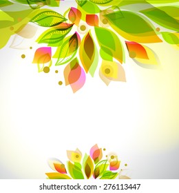 Summer and spring floral decorative element. Border with leaves. Abstract decorative frame. Season design template.