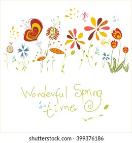summer spring flower doodle background vector