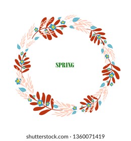 Summer, spring flowers circle frame with  flowers in cute vintage style on white background.  blossom wreath, Border for marriage invitation card.  Vector illustration