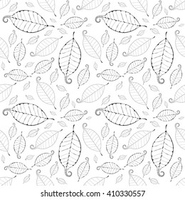 Summer or spring fragile monochrome leaves background vector illustration. Seamless pattern