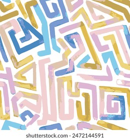 Summer and spring Geometric, Minimalist, Grunge,  Tribal, Marble, Retro, Neon, Doodle, Stripes, Chevron,Abstract maze geometric background. Hand drawn seamless pattern with bold square lines.