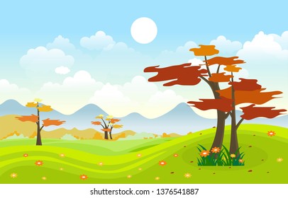 Summer Spring Green Valley Fresh Sky Outdoor Landscape Illustration