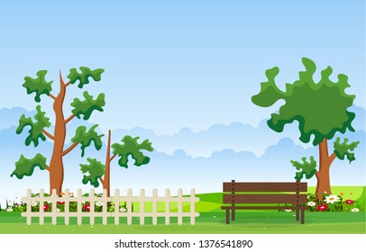 Ilustración del paisaje del cielo fresco al aire libre en el Valle Verde de primavera de verano