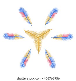 Summer and spring joyful pattern of bird feathers blue with yellow.