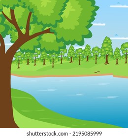 Summer or spring landscape for design banner, ticket, leaflet, card, poster and so on. Green grass and flowers scenery.