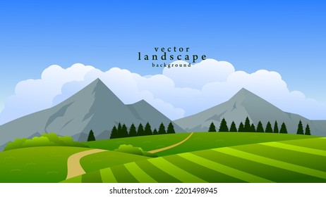 paisaje de verano o primavera con sendero a través de colinas y árboles ilustraciones vectoriales