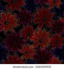  Summer and spring motifs Dark blue Botanical Motifs scattered random. 