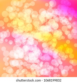 Summer spring pastel blurred background. Easter soft colors bokeh. Abstract fairy meadow illustration.Yellow, orange, pink nature wallpaper. Ecology concept for your graphic design, banner or poster.