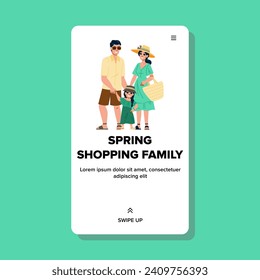 summer spring shopping family vector. street luxury, cafe retail, father ice summer spring shopping family web flat cartoon illustration