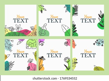 Summer And Spring Social Media Carousel Post Instagram Facebook With Floral Leaves Doodle Template