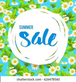 Summer or spring template for design banner,ticket, leaflet, card, poster and so on. Abstract foral seamless pattern. Sale floral lettering.