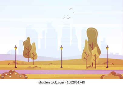 Summer Spring View in City Park Outdoor Landscape Flat Illustration
