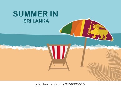Summer in Sri Lanka, beach chair and umbrella, vacation or holiday in Sri Lanka, vacation concept vector design, summer holiday, sea sand sun, travel and tourism idea