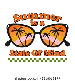 summer is a state of mind typography quotes retro style with Palm tree and glasses icon. perfect for t-shirt, poster, sticker 