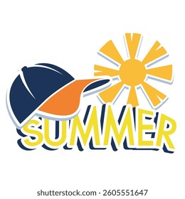 summer sticker with cap and sun