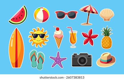 Summer sticker elements vector illustration set