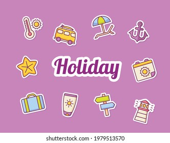 summer sticker icon icons set collection package summer sticker icon icons set collection package purple