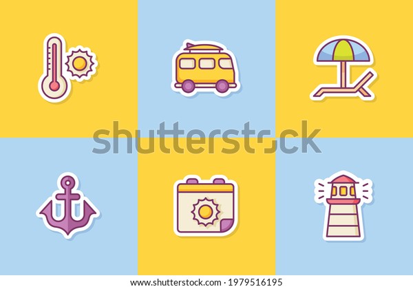 summer sticker icon icons set collection package\
with color outline\
style