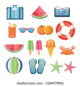 Summer sticker icon set paper art design. Can be used for banner, badges, symbol, element isolated background.