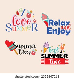 Summer sticker set bundle and vector design.