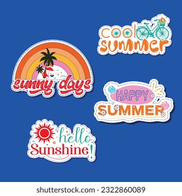Summer sticker set bundle and vector design.