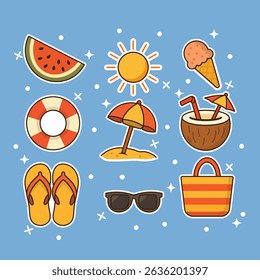 Summer Sticker Set. Cute Summer Sticker.