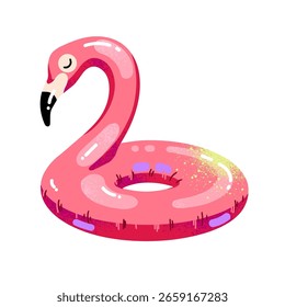 Ein Sommeraufkleber. Vektorgrafik eines aufblasbaren Flamingos für einen Pool.