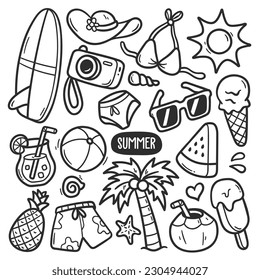 Summer Stickers Hand Drawn Doodle Coloring Vector