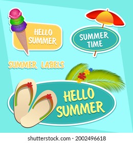 Summer stickers. Ice cream, summer umbrella, flip flops