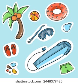 summer stickers isolated, set of summer elements