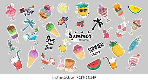 Premium Vector  Set of cute vector summer travel stickers in
