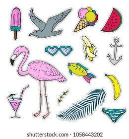 summer stickers set isolated on white