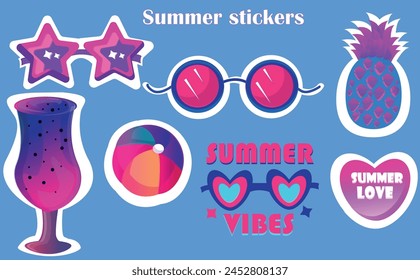 Pegatinas de verano, conjunto de iconos de Vector para pegatina