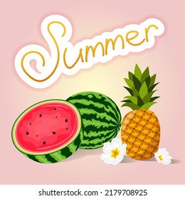 summer still life watermelon pineapple flowers