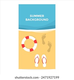 summer stories background with beach, sandals and life vest