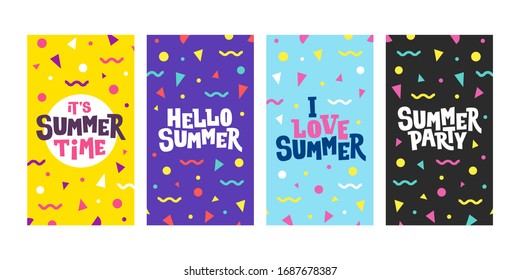 Plantilla de historias de verano. Ilustración vectorial para los medios sociales. Verano Adiós. Fiesta de verano. Bonitos carteles de historias de temporada. Coloridos folletos de fiesta.