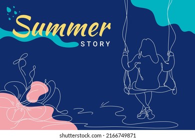 Summer Story Flat Illustration abstract background line art. Sales promotion material. perfect for social media banner design, poster, email, newsletter, advertisement, placard, brochure, web