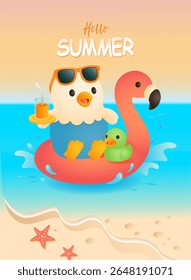 
Summer story of three cute animals: rabbit, bear, and chick