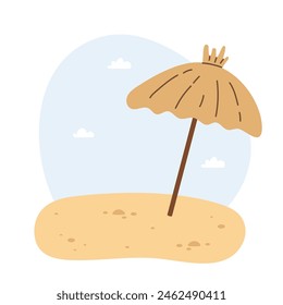 Summer straw beach umbrella on the beach